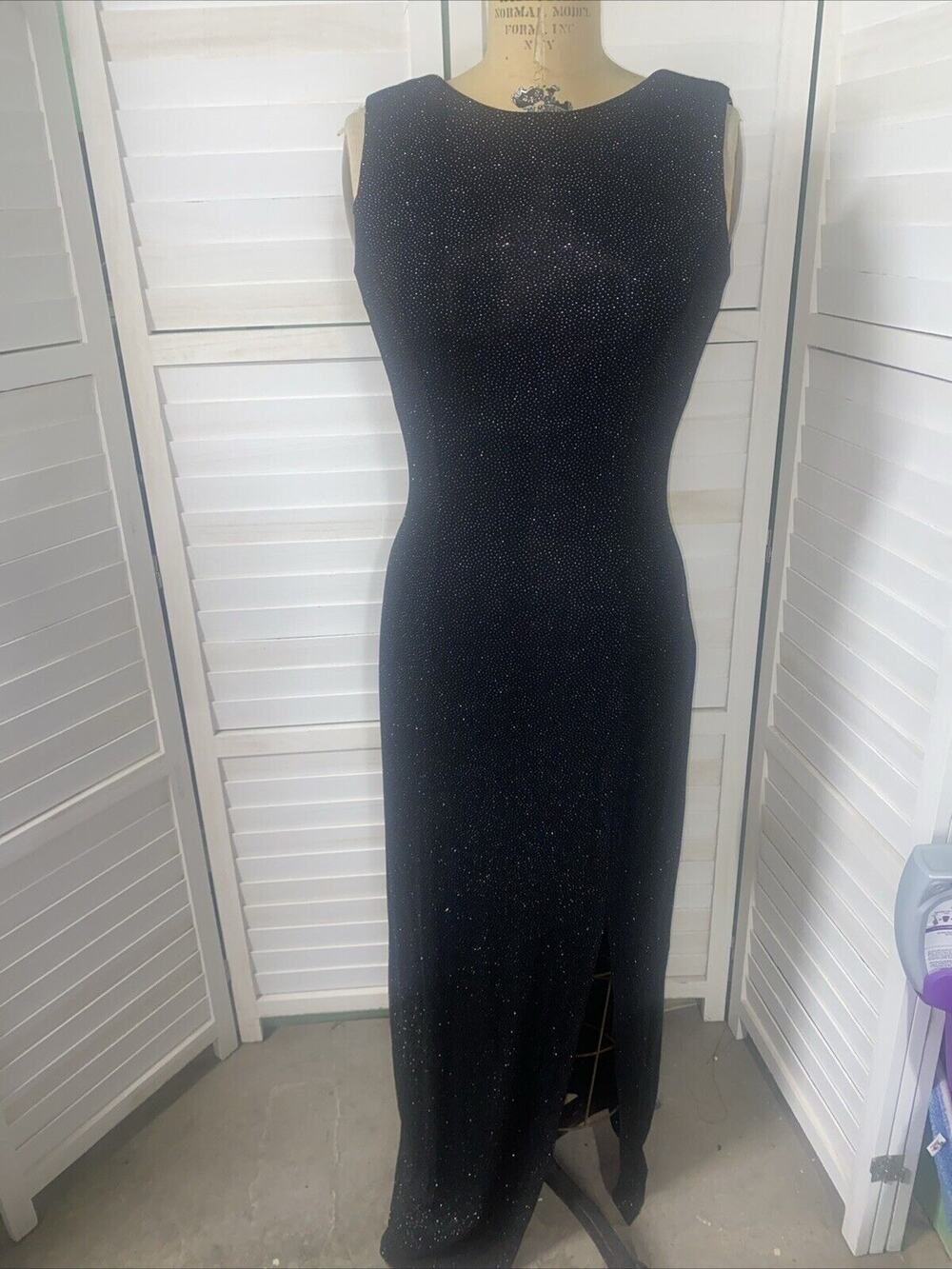 VTG 80s 90s Betsy & Adam Black Sparkle Dress Formal Evening Cocktail Gown Medium